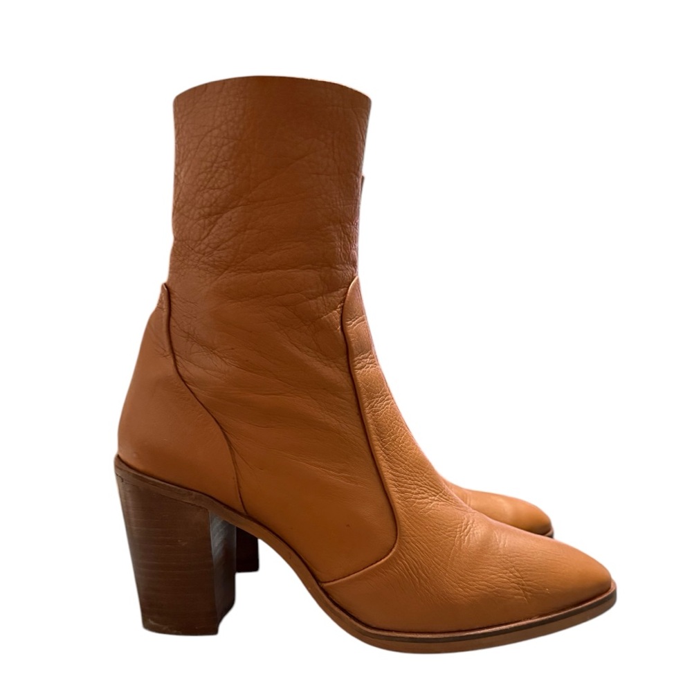 Topshop Nicole Block Heel Ankle Sock Boots Brown Women’s Size 39